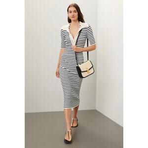 A.L.C Black White Darcy Striped Ribbed Knit Sweater Dress Size M. Retail $494